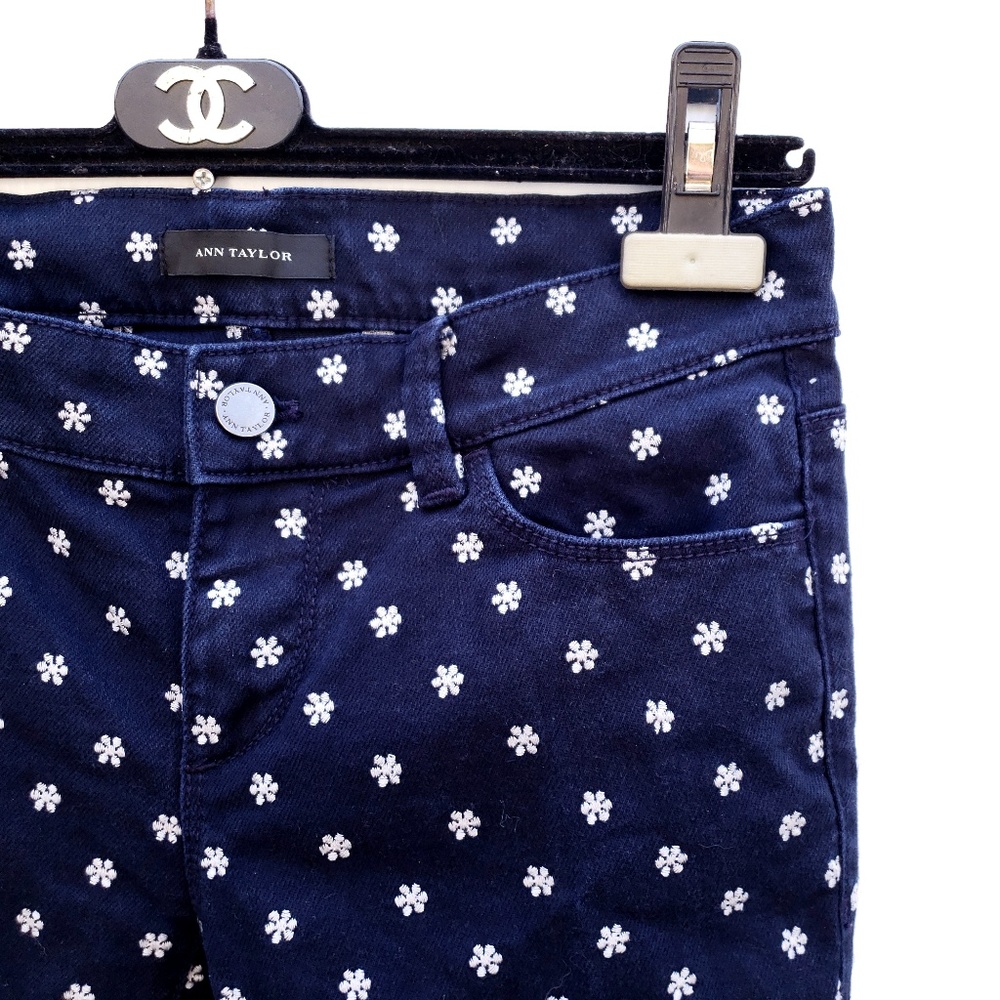 Ann Taylor Navy Embroidered Daisy Skinny Jeans - Picture 2 of 6